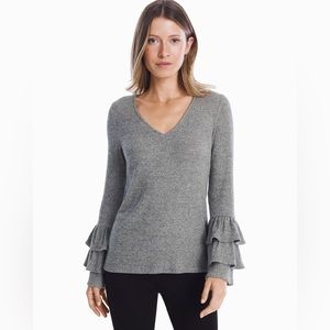 White House Black Market V-Neck Ruffle Sleeve Knit Sweater